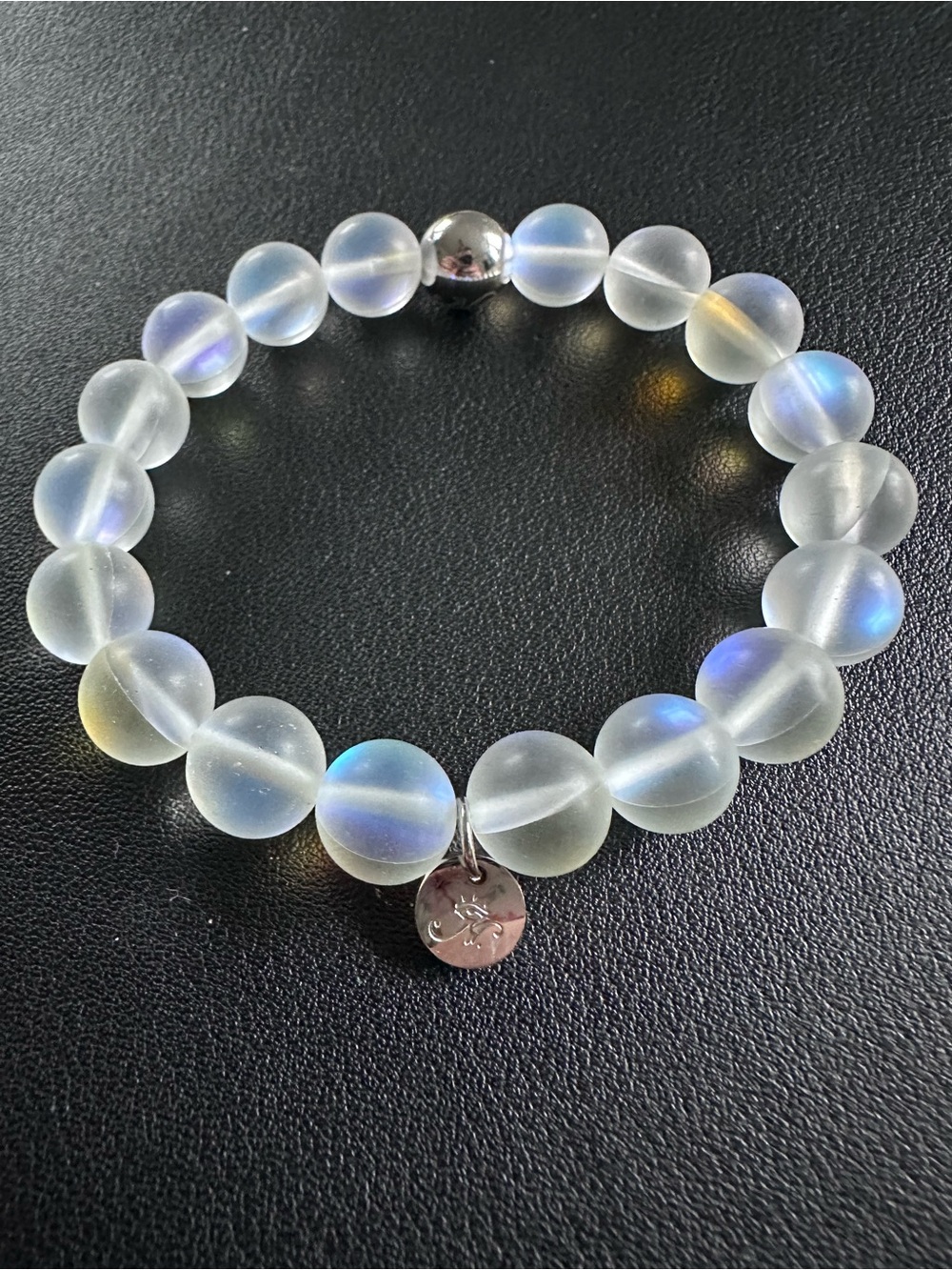 Nogu Rainbow White | Silver | Mermaid Glass Statement Bracelet (10mm beads)